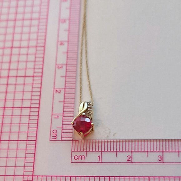 10k Heart Shaped Cultured Ruby Pendant with CZ Accents - Picture 3 of 10